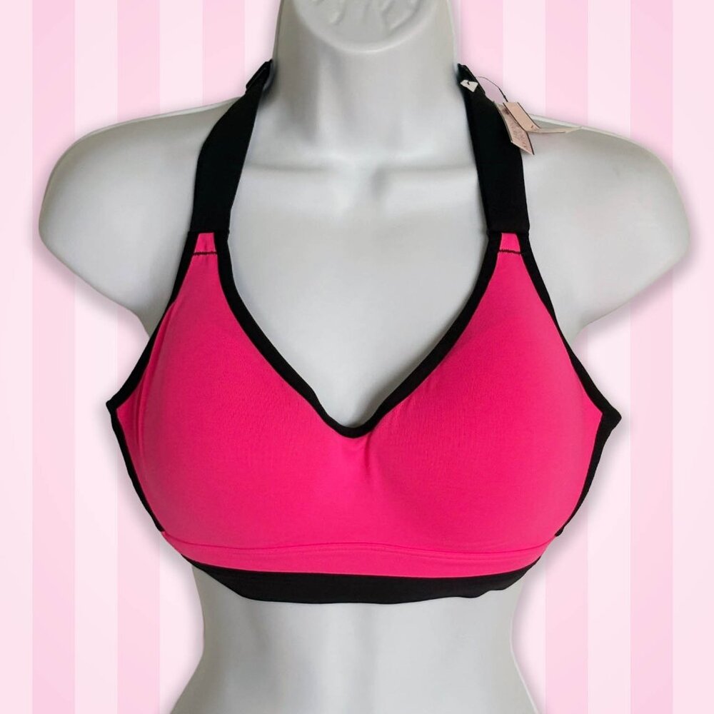 New Victoria's Secret VSX Sports Bra Hot Pink And Black Front Size 34C